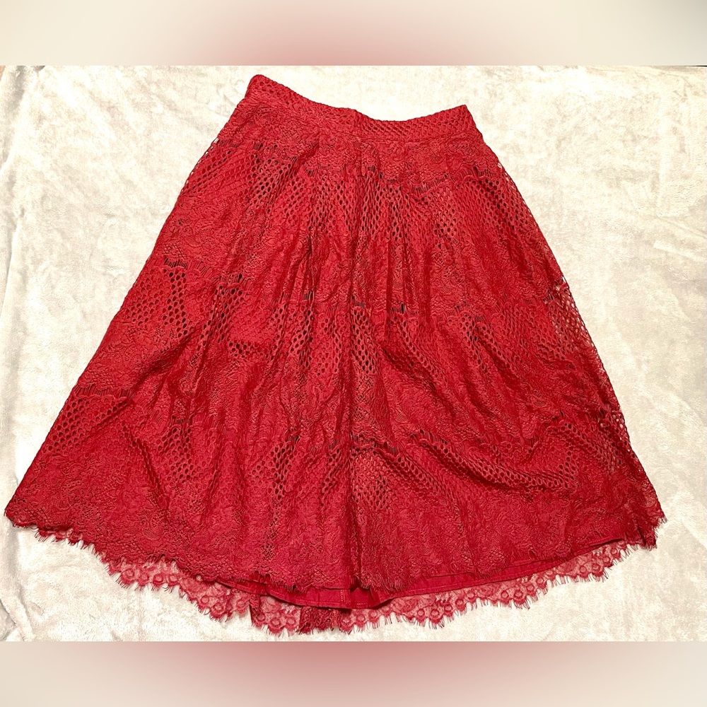 Maroon Laced Midi Skirt